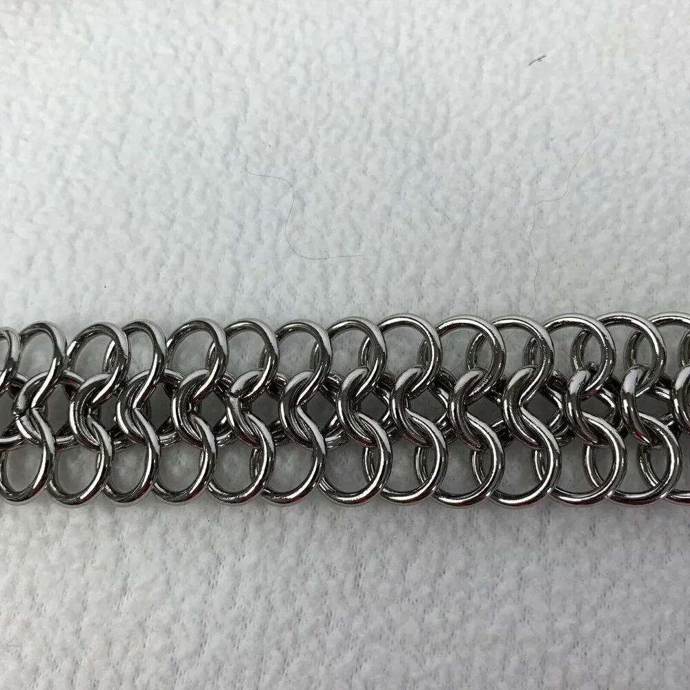 Cache Silver Heavy 3 Row Chain Statement Necklace 1” Wide New - Picture 8 of 9